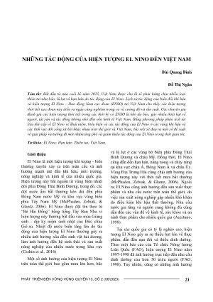 NHỮNG TÁC ĐỘNG CỦA HIỆN TƯỢNG EL NINO ĐẾN VIỆT NAM