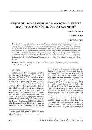 Ý ĐỊNH TIÊU DÙNG SẢN PHẨM CÁ: MỞ RỘNG LÝ THUYẾT HÀNH VI DỰ ĐỊNH VỚI THUỘC TÍNH SẢN PHẨM