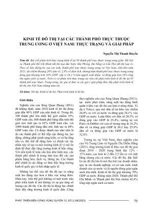 KINH TẾ ĐÔ THỊ TẠI CÁC THÀNH PHỐ TRỰC THUỘC TRUNG ƯƠNG Ở VIỆT NAM: THỰC TRẠNG VÀ GIẢI PHÁP