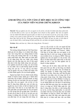 ẢNH HƯỞNG CỦA VỐN TÂM LÝ ĐẾN HIỆU SUẤT CÔNG VIỆC CỦA NHÂN VIÊN NGÀNH CHỨNG KHOÁN