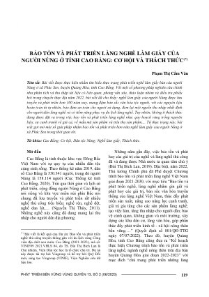 BẢO TỒN VÀ PHÁT TRIỂN LÀNG NGHỀ LÀM GIẤY CỦA NGƯỜI NÙNG Ở TỈNH CAO BẰNG: CƠ HỘI VÀ THÁCH THỨC