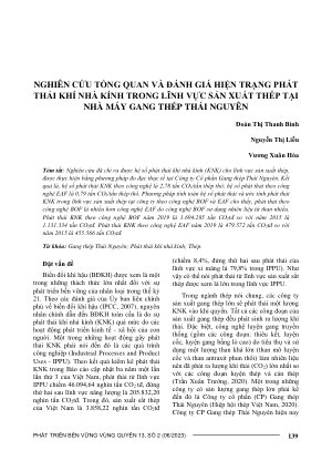 NGHIÊN CỨU TỔNG QUAN VÀ ĐÁNH GIÁ HIỆN TRẠNG PHÁT THẢI KHÍ NHÀ KÍNH TRONG LĨNH VỰC SẢN XUẤT THÉP TẠI NHÀ MÁY GANG THÉP THÁI NGUYÊN