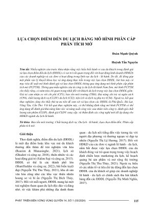 LỰA CHỌN ĐIỂM ĐẾN DU LỊCH BẰNG MÔ HÌNH PHÂN CẤP PHÂN TÍCH MỜ
