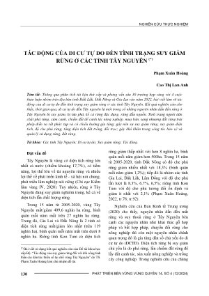 TÁC ĐỘNG CỦA DI CƯ TỰ DO ĐẾN TÌNH TRẠNG SUY GIẢM RỪNG Ở CÁC TỈNH TÂY NGUYÊN