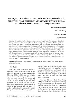 TÁC ĐỘNG CỦA ĐẦU TƯ TRỰC TIẾP NƯỚC NGOÀI ĐẾN CÁC MỤC TIÊU PHÁT TRIỂN BỀN VỮNG TẠI KHU VỰC CHÂU Á - THÁI BÌNH DƯƠNG TRONG GIAI ĐOẠN 2017-2023