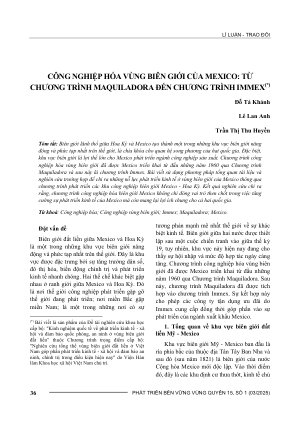 CÔNG NGHIỆP HOÁ VÙNG BIÊN GIỚI CỦA MEXICO: TỪ CHƯƠNG TRÌNH MAQUILADORA ĐẾN CHƯƠNG TRÌNH IMMEX