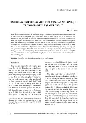 BÌNH ĐẲNG GIỚI TRONG VIỆC TIẾP CẬN CÁC NGUỒN LỰC TRONG GIA ĐÌNH TẠI VIỆT NAM