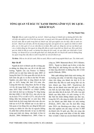 TỔNG QUAN VỀ ĐẦU TƯ XANH TRONG LĨNH VỰC DU LỊCH - KHÁCH SẠN