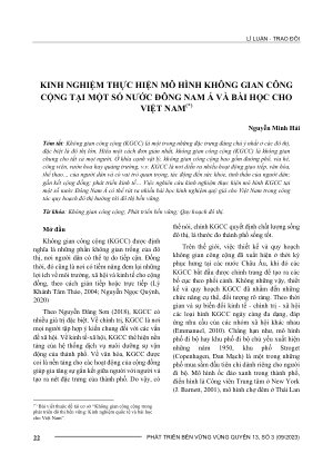 KINH NGHIỆM THỰC HIỆN MÔ HÌNH KHÔNG GIAN CÔNG CỘNG TẠI MỘT SỐ NƯỚC ĐÔNG NAM Á VÀ BÀI HỌC CHO VIỆT NAM