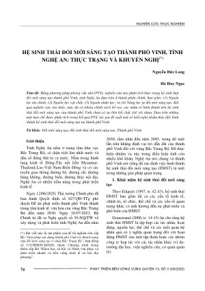 HỆ SINH THÁI ĐỔI MỚI SÁNG TẠO THÀNH PHỐ VINH, TỈNH NGHỆ AN: THỰC TRẠNG VÀ KHUYẾN NGHỊ