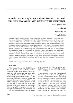 NGHIÊN CỨU XÂY DỰNG KỊCH BẢN GIẢM PHÁT THẢI KHÍ NHÀ KÍNH TRONG LĨNH VỰC SẢN XUẤT THÉP Ở VIỆT NAM