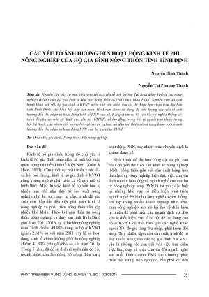 CÁC YẾU TỐ ẢNH HƯỞNG ĐẾN HOẠT ĐỘNG KINH TẾ PHI NÔNG NGHIỆP CỦA HỘ GIA ĐÌNH NÔNG THÔN TỈNH BÌNH ĐỊNH