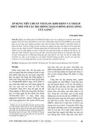ÁP DỤNG TIÊU CHUẨN VIETGAP: KHÓ KHĂN VÀ THÁCH THỨC ĐỐI VỚI CÁC HỘ TRỒNG XOÀI Ở ĐỒNG BẰNG SÔNG CỬU LONG