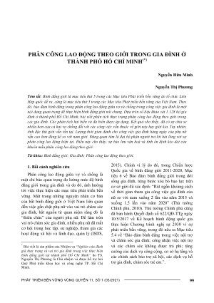 PHÂN CÔNG LAO ĐỘNG THEO GIỚI TRONG GIA ĐÌNH Ở THÀNH PHỐ HỒ CHÍ MINH