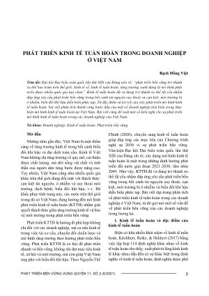 PHÁT TRIỂN KINH TẾ TUẦN HOÀN TRONG DOANH NGHIỆP Ở VIỆT NAM