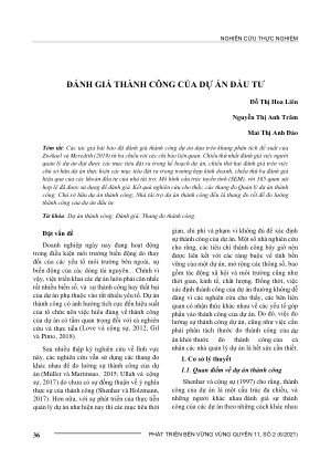 ĐÁNH GIÁ THÀNH CÔNG CỦA DỰ ÁN ĐẦU TƯ