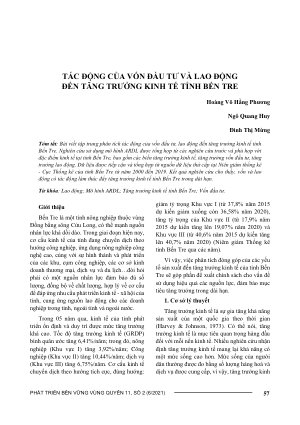 TÁC ĐỘNG CỦA VỐN ĐẦU TƯ VÀ LAO ĐỘNG  ĐẾN TĂNG TRƯỞNG KINH TẾ TỈNH BẾN TRE