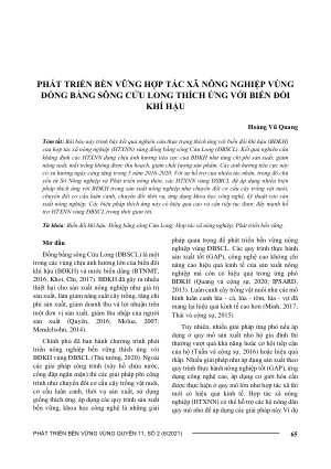 PHÁT TRIỂN BỀN VỮNG HỢP TÁC XÃ NÔNG NGHIỆP VÙNG ĐỒNG BẰNG SÔNG CỬU LONG THÍCH ỨNG VỚI BIẾN ĐỔI KHÍ HẬU