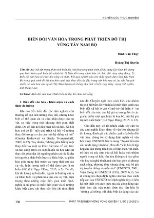 BIẾN ĐỔI VĂN HÓA TRONG PHÁT TRIỂN ĐÔ THỊ  VÙNG TÂY NAM BỘ