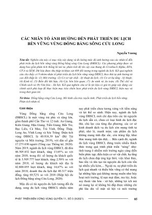 CÁC NHÂN TỐ ẢNH HƯỞNG ĐẾN PHÁT TRIỂN DU LỊCH BỀN VỮNG VÙNG ĐỒNG BẰNG SÔNG CỬU LONG