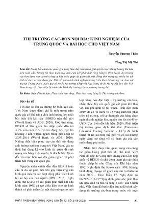 THỊ TRƯỜNG CÁC-BON NỘI ĐỊA: KINH NGHIỆM CỦA TRUNG QUỐC VÀ BÀI HỌC CHO VIỆT NAM