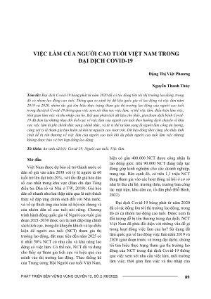 VIỆC LÀM CỦA NGƯỜI CAO TUỔI VIỆT NAM TRONG ĐẠI DỊCH COVID-19