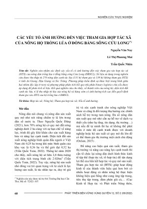 CÁC YẾU TỐ ẢNH HƯỞNG ĐẾN VIỆC THAM GIA HỢP TÁC XÃ CỦA NÔNG HỘ TRỒNG LÚA Ở ĐỒNG BẰNG SÔNG CỬU LONG