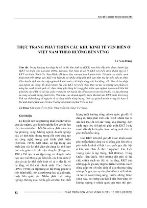 THỰC TRẠNG PHÁT TRIỂN CÁC KHU KINH TẾ VEN BIỂN Ở VIỆT NAM THEO HƯỚNG BỀN VỮNG