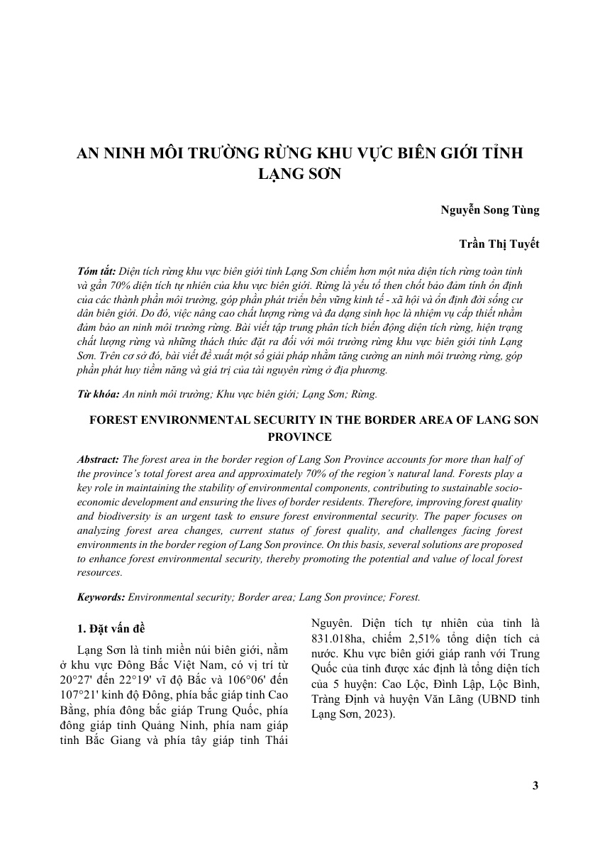 AN NINH MÔI TRƯỜNG RỪNG KHU VỰC BIÊN GIỚI TỈNH LẠNG SƠN