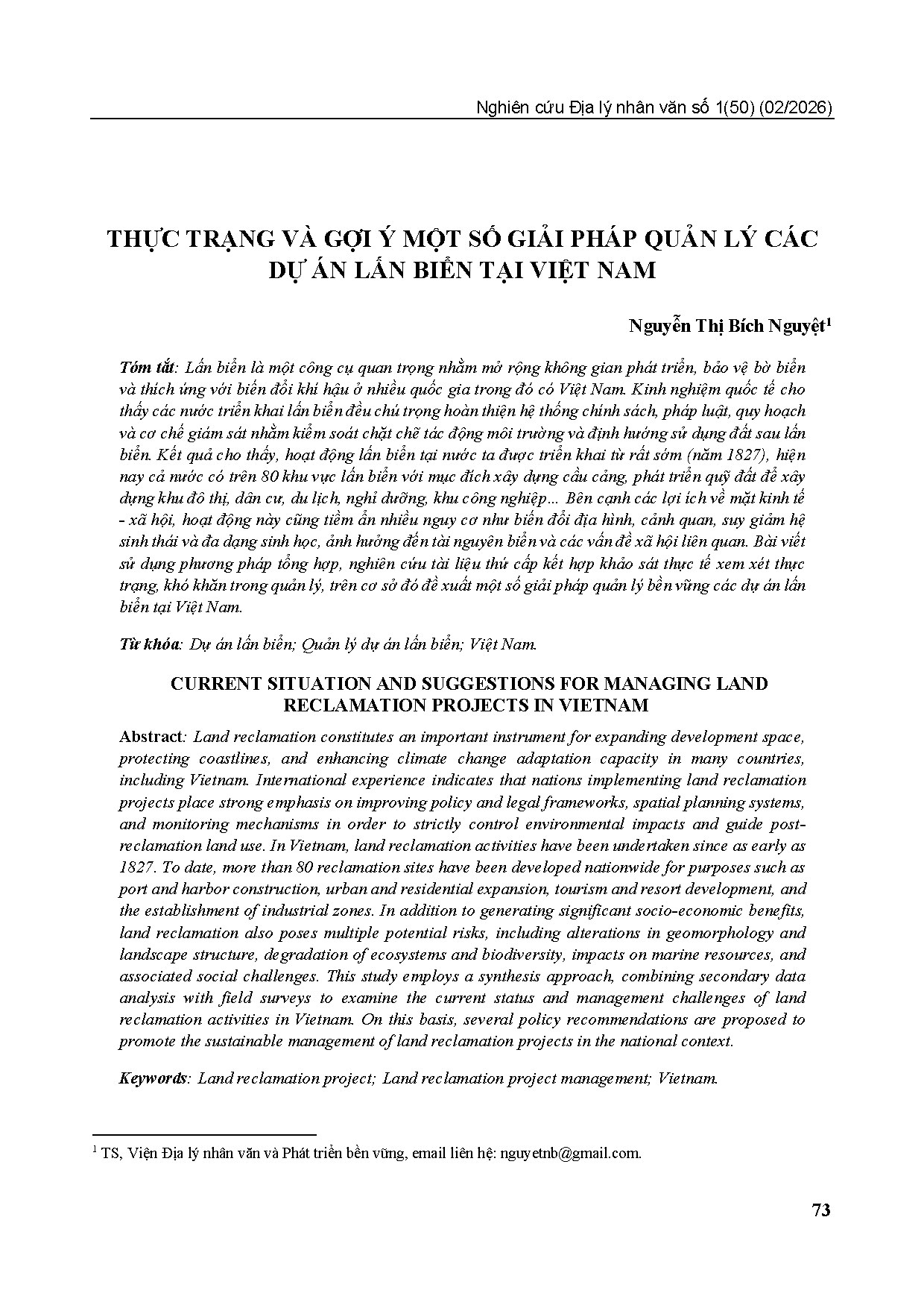 THỰC TRẠNG VÀ GỢI Ý MỘT SỐ GIẢI PHÁP QUẢN LÝ CÁC DỰ ÁN LẤN BIỂN TẠI VIỆT NAM