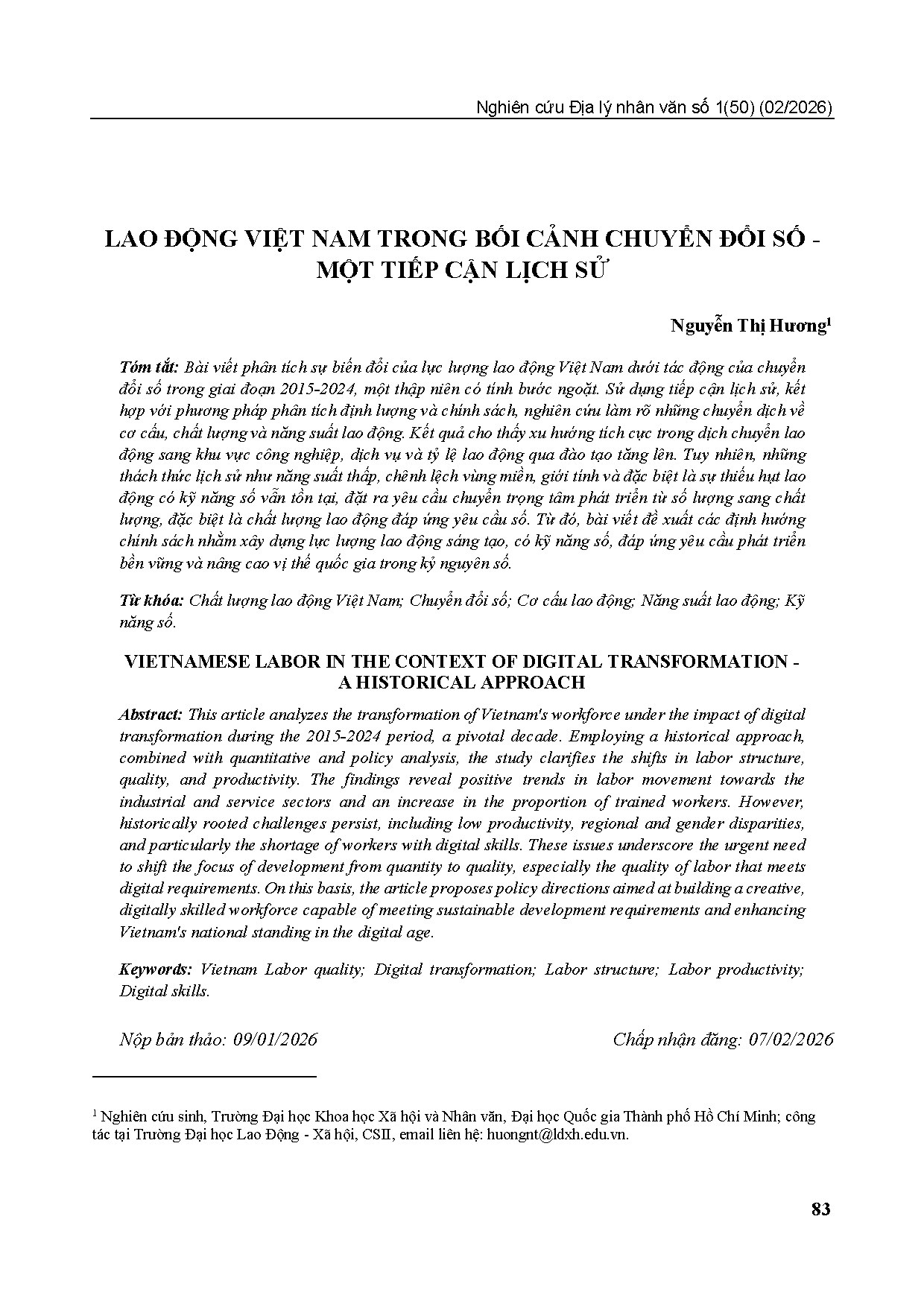LAO ĐỘNG VIỆT NAM TRONG BỐI CẢNH CHUYỂN ĐỔI SỐ -MỘT TIẾP CẬN LỊCH SỬ